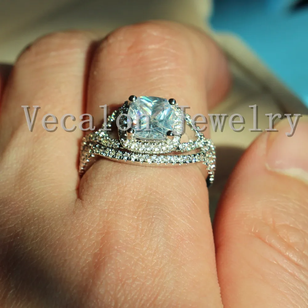 Vecalon 2016 новый дизайн набор женских обручальных колец с подушками 3ct AAAAA циркон Cz 10