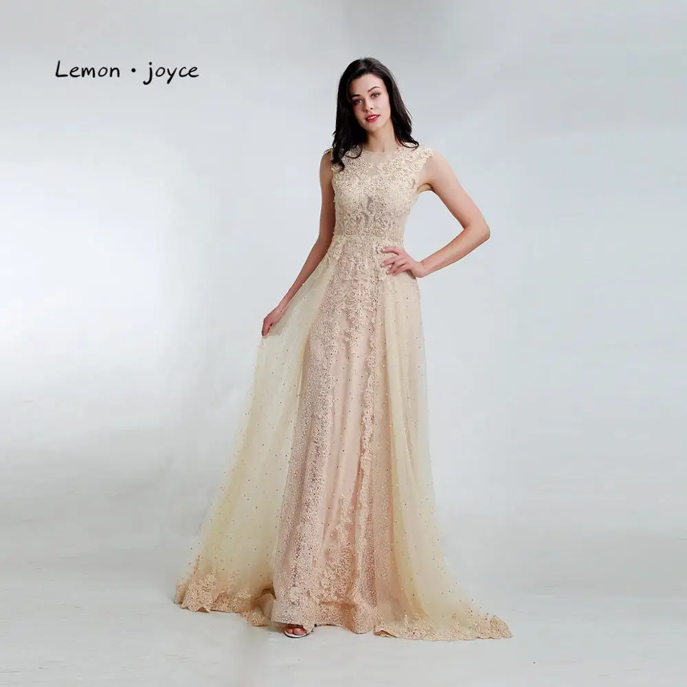 Lemon joyce Роскошные вечерние платья цвета шампанского 2020 сексуальные иллюзионные