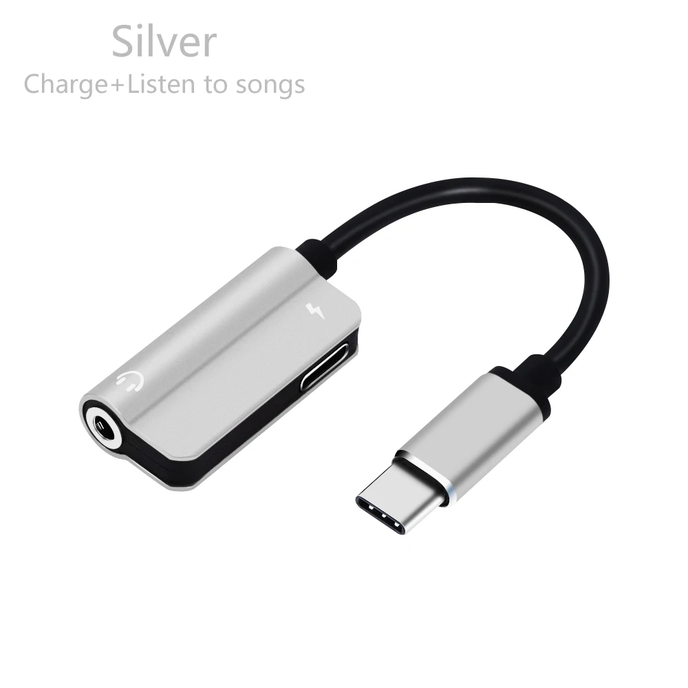 silver AUX быстрый USB C разъем для наушников тип-c мужчин и женщин разветвитель Кабель 3,5 мм 2 в 1 адаптер аудио конвертер для huawei P20 Pro - Цвет: silver