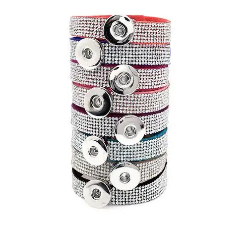 Женский Многослойный кожаный браслет стразы 8 цветов 18 мм|button bracelet|snap button
