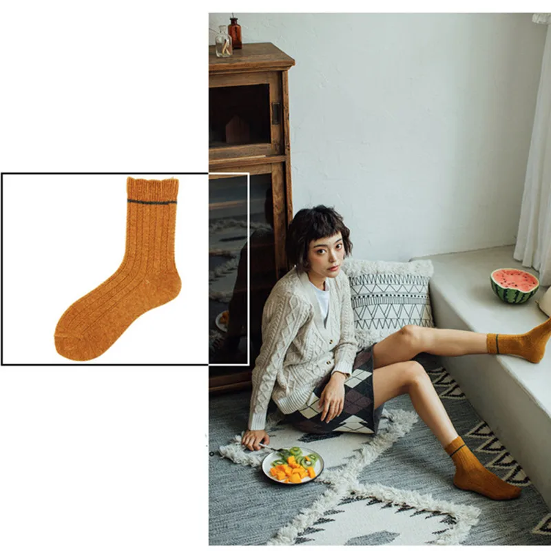 Зимние женские носки [EIOISAPRA] японские Короткие шерстяные кружевные хлопковые до