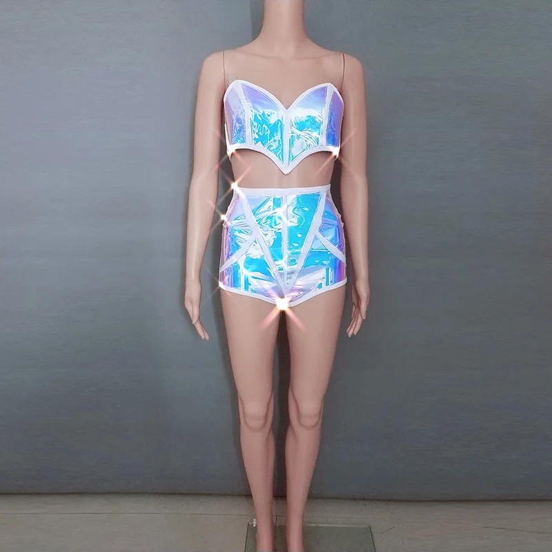 Reflective Light Laser Fabric 3 Pieces Set Jazz Dance Outfit Nightclub Female Singer Stage Wear Sexy DJ DS Performance Costume