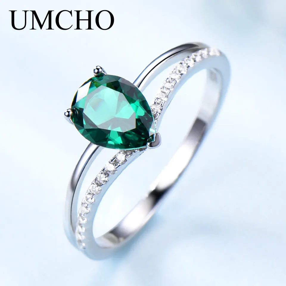 UMCHO зелёный Изумрудный камень, кольца для женщин, 925 пробы, серебряные ювелирные изделия, романтическое классическое кольцо в виде капли воды, подарок на день Святого Валентина - Цвет камня: RUJ022E-1