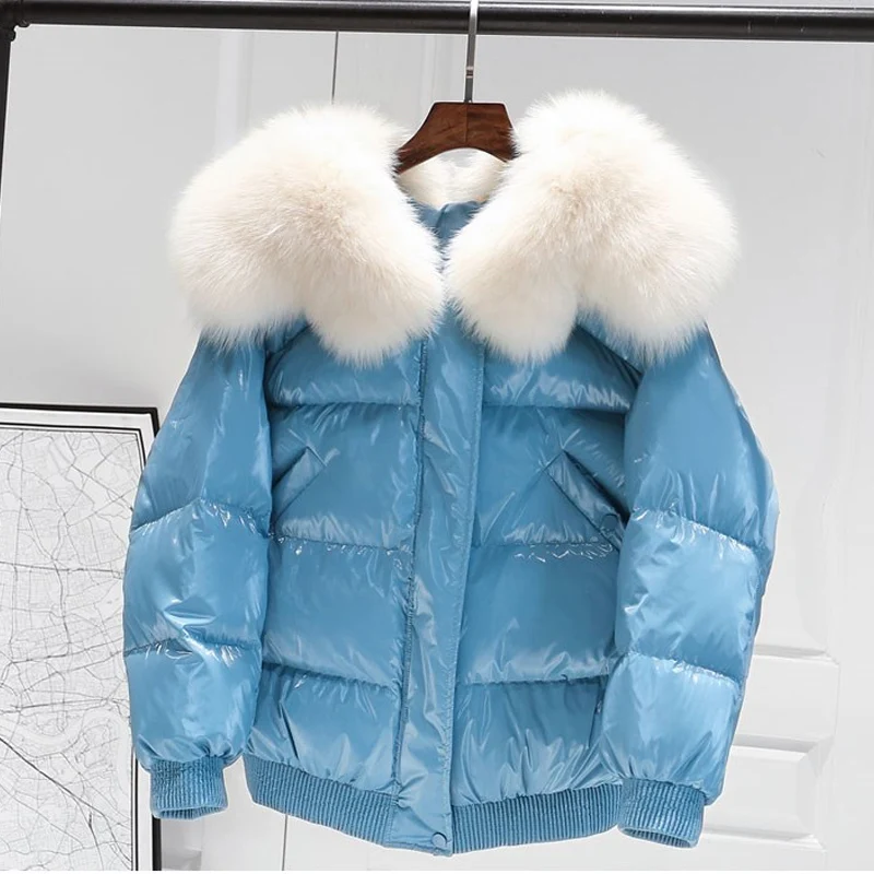 Big Real Fox Fur Collar 2019 Winter Jacket Women 90%White Duck Down Female Oversive Thick Warm Parka Coat | Женская одежда