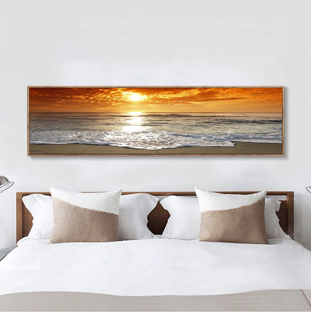 Blue Sea Sunset Painting Beach Landscape Modern Nature picture Canvas art Print for Wall Living Room Bedroom Home Decor No Frame | Дом и сад