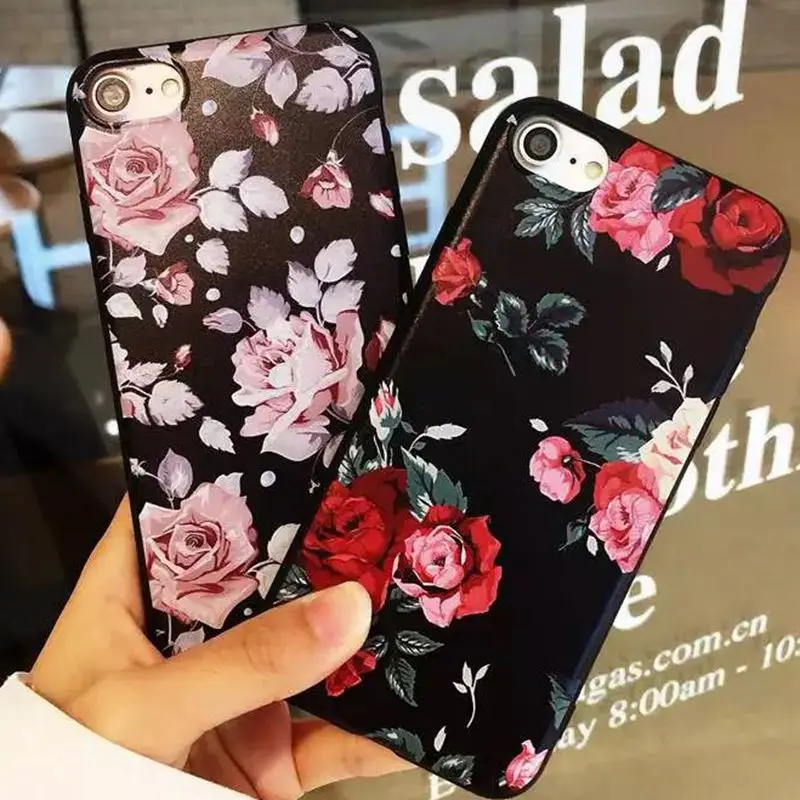 Люкс Ретро Розы Телефон Case Для iphone 7 плюс 6s 6 Плюс 5S 5 SE Розовая Роза Цветы Шаблон Soft