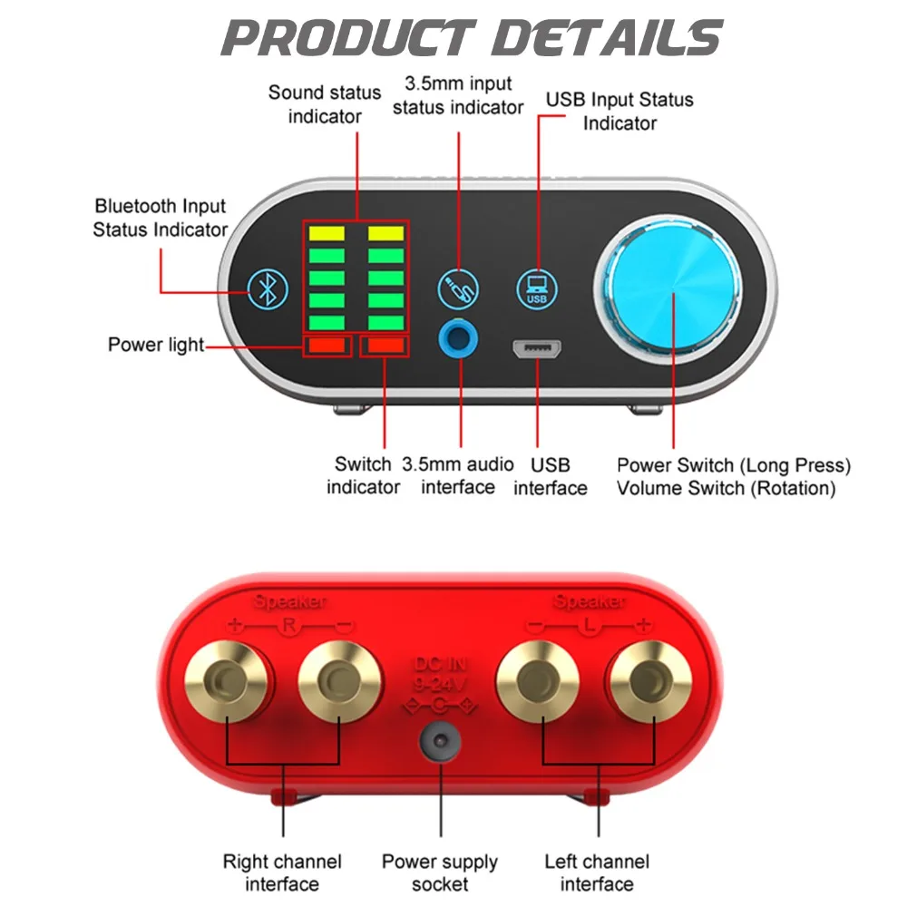 HiFi мини Bluetooth 5,0 MP3 плеер беспроводной аудио приемник Класс D Цифровой усилитель USB звуковая карта 50 Вт* 2 домашняя аудио поддержка AUX/USB