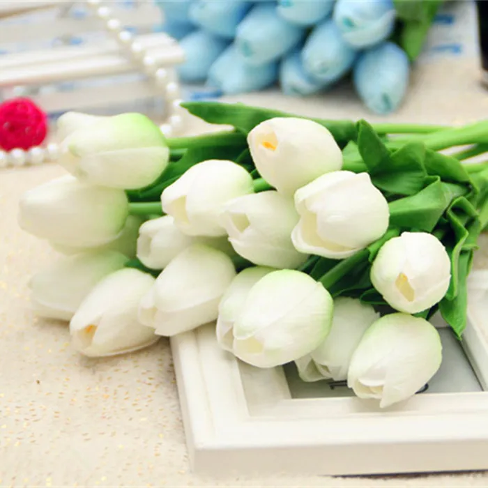 Tulip D1 White Высокое качество, 1 шт., красные, розовые тюльпаны, искусственный цветок, искусственная кожа, искусственный тюльпан, настоящее на ощупь, свадебные украшения, для дома, вечерние, свадебные букеты - Цвет: Tulip D1 White