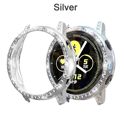 Защита для экрана, противоударный чехол для samsung Galaxy Watch, активные умные часы, роскошный Кристальный защитный чехол - Цвет: Серебристый