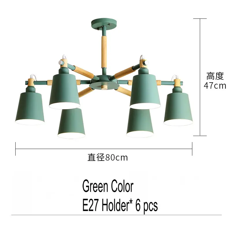 Green-6 lights Artpad Nordic люстра лампа 3/6/8 светильник s металлический оттенок деревянный подвесной светильник для Спальня Гостиная Обеденная светильник ing светильники - Цвет абажура: Green-6 lights