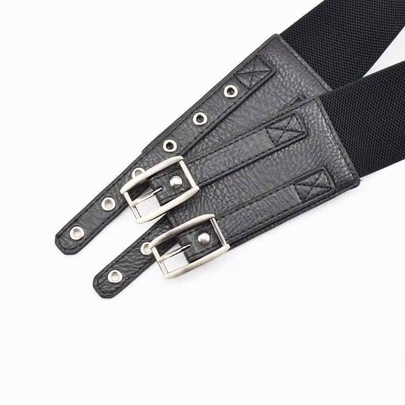

Black Women Wide Belt For Coat Double Pin Buckles Black Women Belt Strap For Dress PU Leather Elegant Slimming Women Girdle Belt
