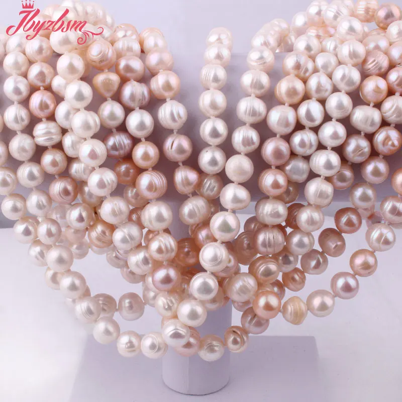 

8-10mm Natural Nearround Freshwater Pearl Gem Stone Beads Handwork Fashion Style Necklace Not Button 60",Wholesale Free shipping