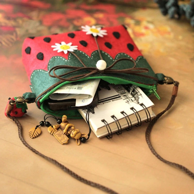 Бесплатная резка милый Клубника сумка кошелек для детей Войлок DIY Материал пакет