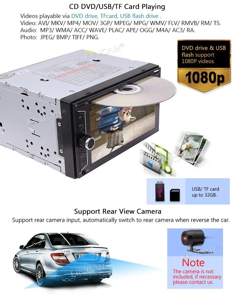 6.2 ''двухместный din eincar DVD CD плееры Авторадио стерео головного устройства 5