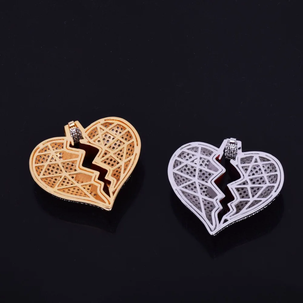 Iced Out цельное ожерелье с разбитым сердцем и подвеской с теннисной цепью золотого цвета, шикарное кубическое циркониевое мужское хип-хоп ювелирное изделие для подарка
