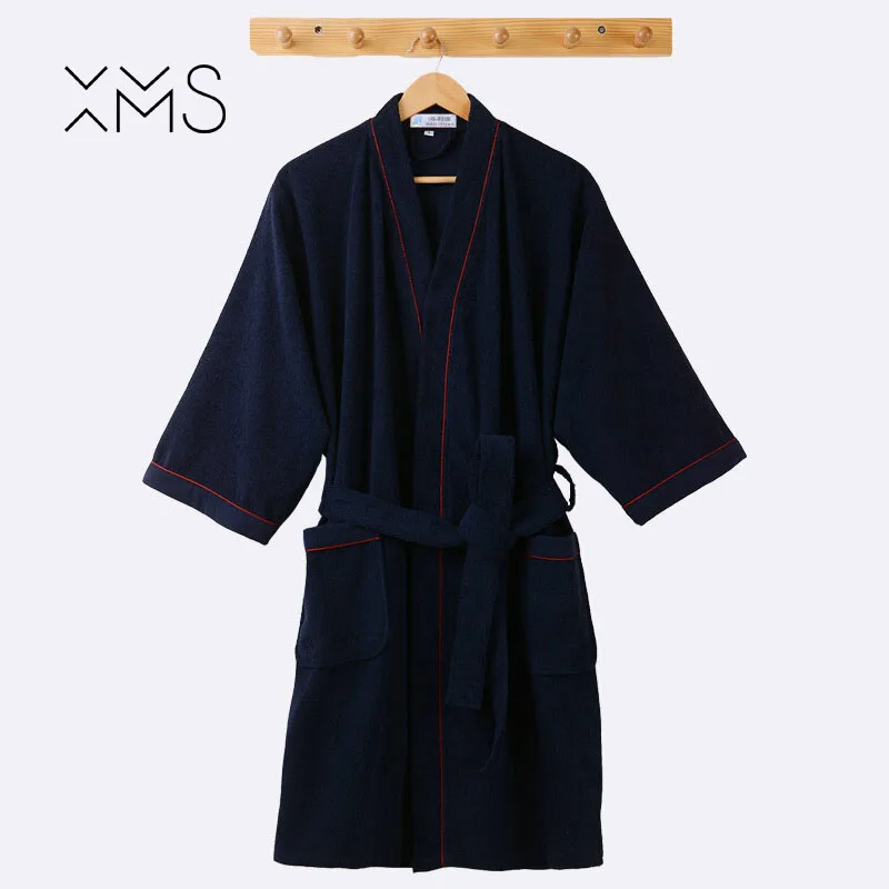 Xms 100% Хлопок халаты v образным вырезом хлопок Терри Для мужчин банные Твердые