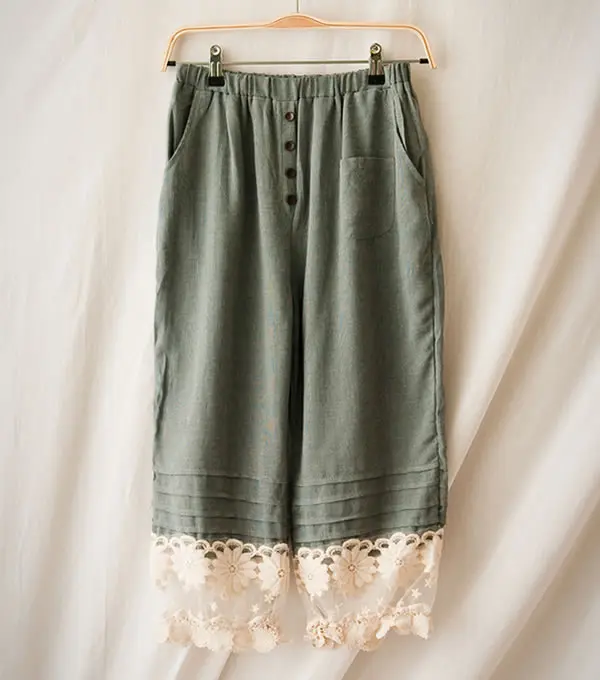 ЯПОНСКИЕ ВИНТАЖНЫЕ богемные Брюки Broeken в стиле хиппи бохо с вышивкой на шнуровке