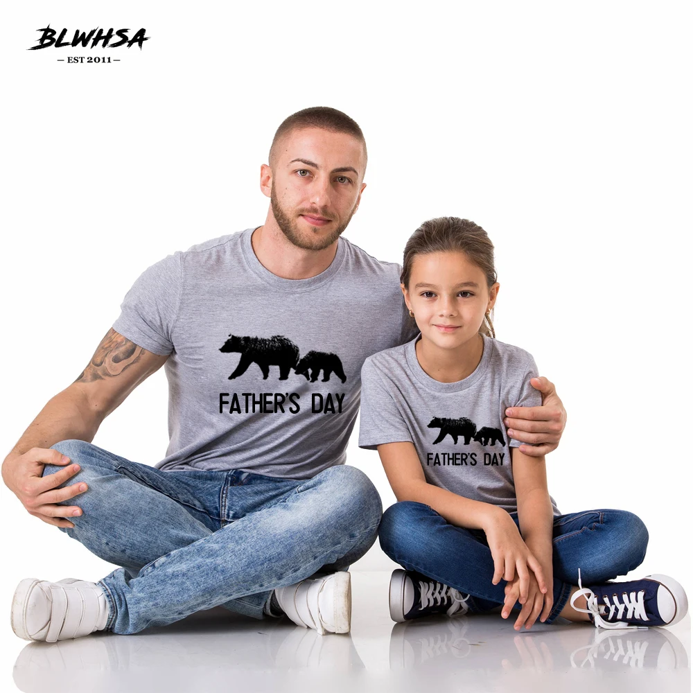 BLWHSA Father's Day T shirt 100% Cotton Parent Child Father T-shirts Funny Son Matching Fathers Gift Bear Tees | Мать и ребенок