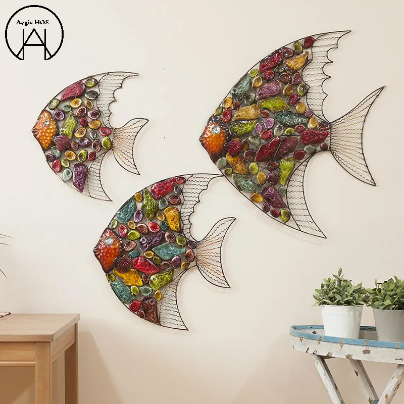 Iron Product Animal Wall Hanging Fish Shape Decoration TV Decorations Home Decor Ornaments | Дом и сад