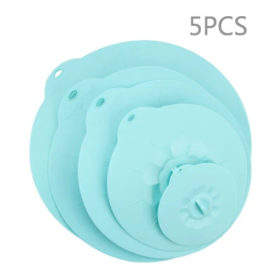 5PCS-BLUE Кухонный инструмент, Пищевая силиконовая крышка, пробка для разлива, крышка для кастрюли, свежая Крышка для вакуумного контейнера, крышки для хранения, крышки для кастрюль, посуда - Цвет: 5PCS-BLUE