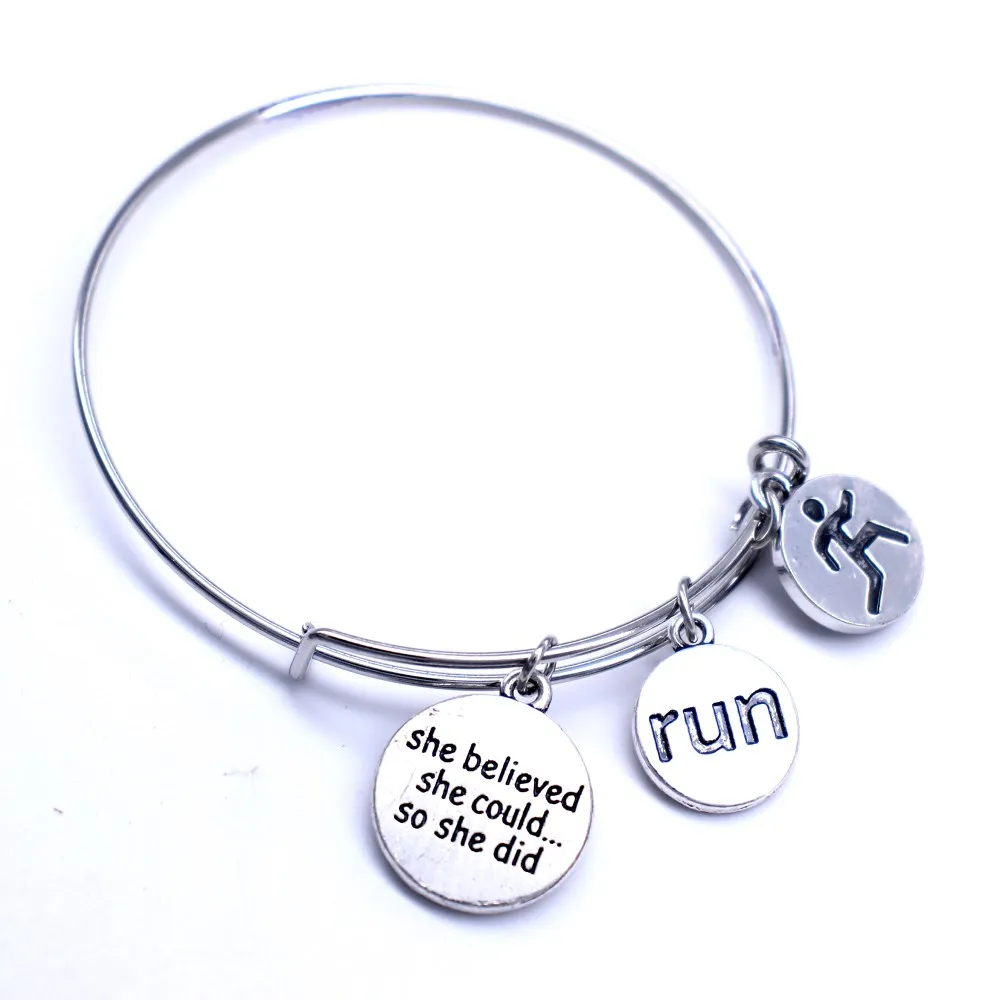 Fashion ancient RUN tag pendant bracelet FIT fitness running men and women gifts Wire Bangle | Украшения и аксессуары