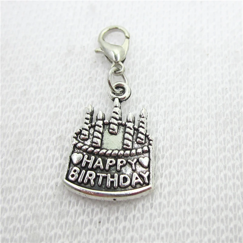 

50pcs/lot Happy Birthday Cake Charms Dangle Charms Lobster Clasp Hanging Charms DIY Bracele&bangles Jewelry Accessory