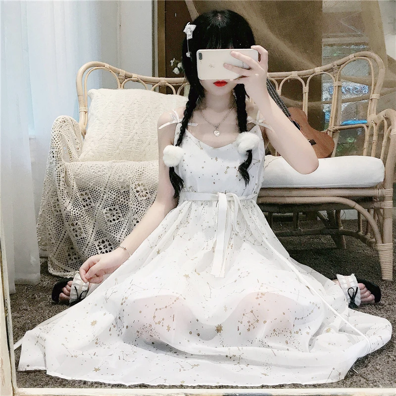 Платье Лолиты Kawaii платье для женщин японская милая Лолита позолоченное платье на бретелях+ солнцезащитное пальто куртка из двух частей милый