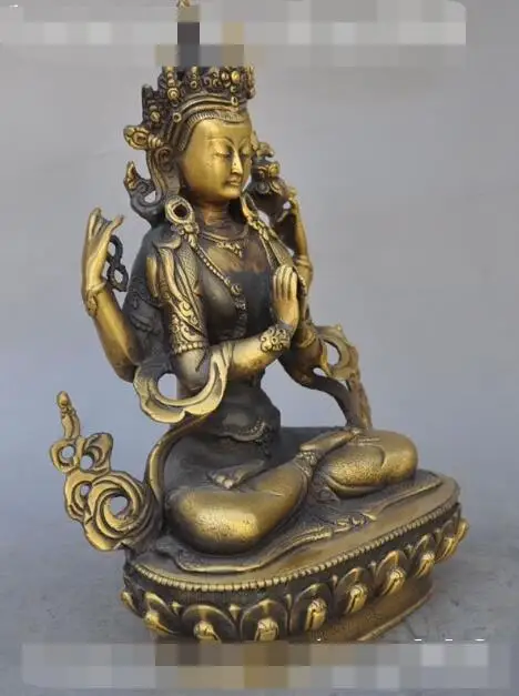 

Free shipping S02072 9"tibetan buddhism bronze 4 Arms Chenrezig KwanYin Bodhisattva buddha statue