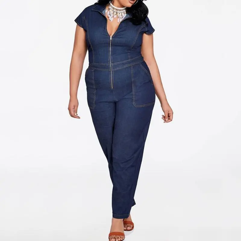 Женский джинсовый комбинезон с коротким рукавом повседневный карманами на