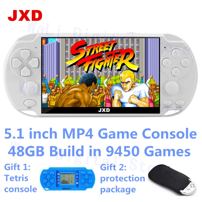 JXD Новинка 5,1 дюймов 48 ГБ 128 бит видео игровая консоль встроенные 9450 игры для cps/neogeo/gba/GB/snes/nes/sega консоль для детей mp3 MP5