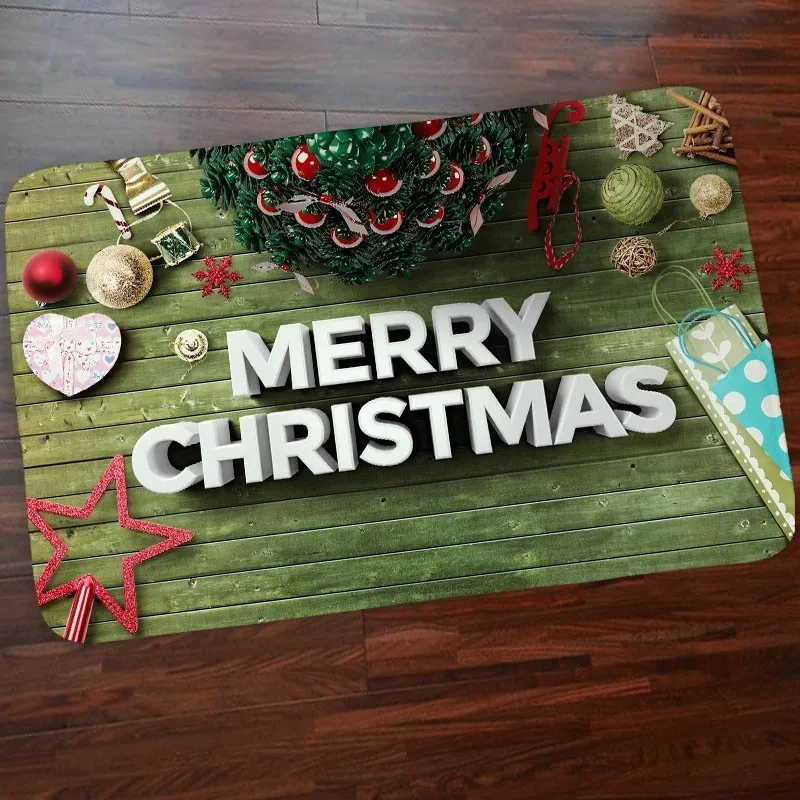 Дверной коврик 40x60 см с надписью &quotMerry Christmas&quot фланелевый Санта Клаусом для