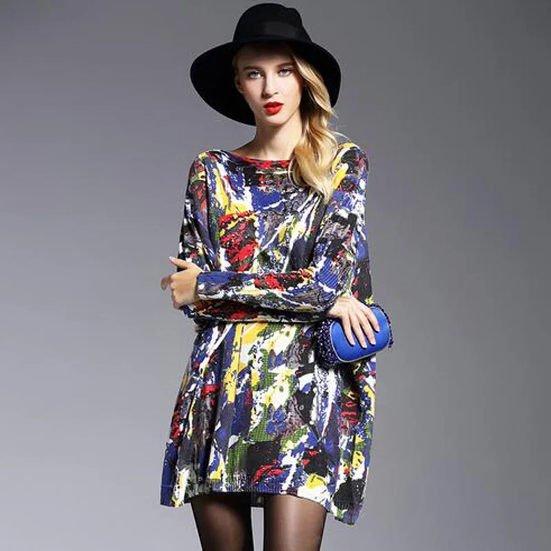 Новейший негабаритный демисезонный трикотаж с принтом свитер для женщин