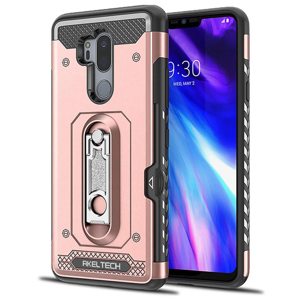 Hybrid Rugged Case With Metal Kickstand &amp Card Holder Slot Dual Layer Soft Rubber Hard PC Back Cover For LG G7 ThinQ/G7 G710EM |
