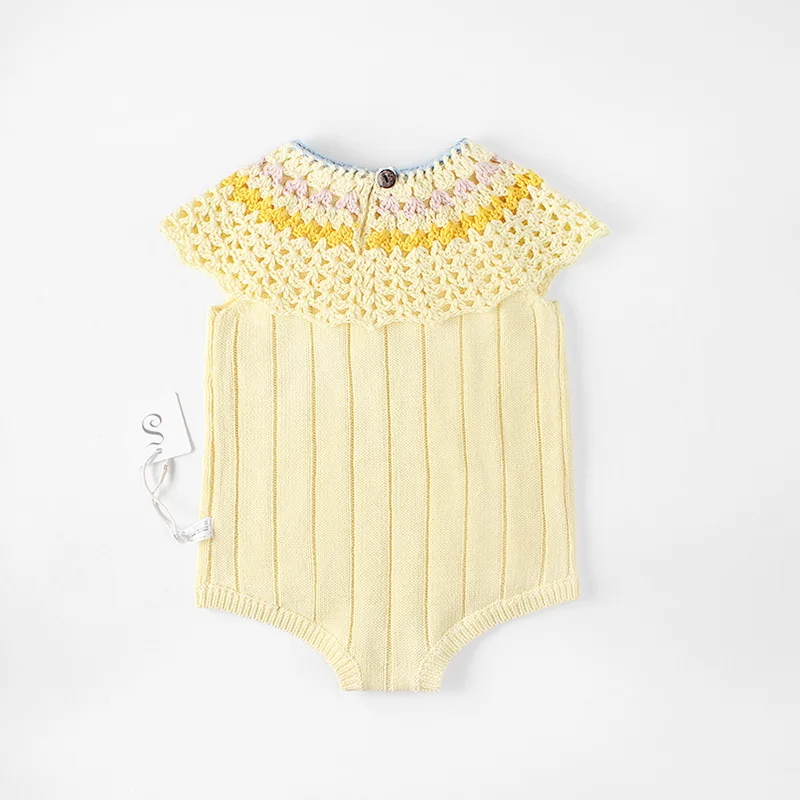 

Sweet Toddler Baby Boys Girls Knitted Sweater Rompers Ruffles Neckline Candy Color Crochet Yellow Color Spring Autumn Clothing
