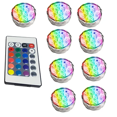 1 controller 9 Lamp Waterproof Underwater Light, Submersible LED Lights with Remote Control RGB Multicolor LED Pond Lighting Set for Vase Base - Испускаемый цвет: 1 controller 9 Lamp