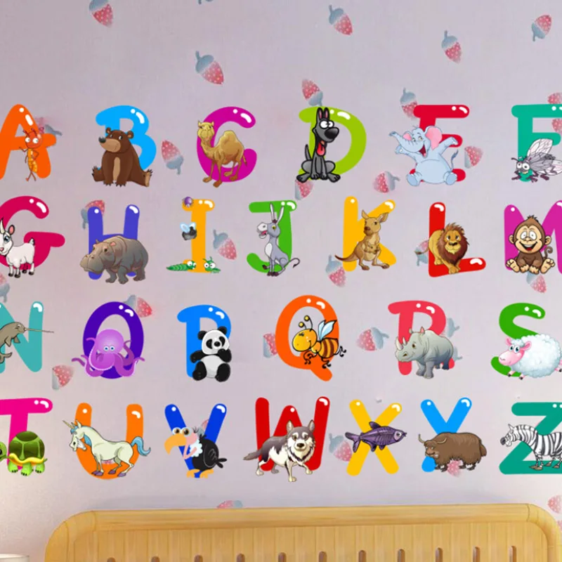 

Alphabet Animals Mural Wall Stickers Letters For Kids Rooms Removable Nursery Bedroom Wall Decals School Classroom Decor