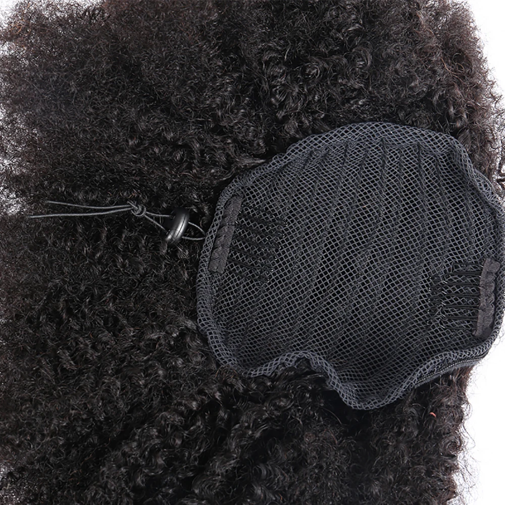 Coletas con cordón para mujer, extensiones de cabello humano mongol Afro, Pelo Rizado 4B 4C, coletas, cabello Remy, CARA