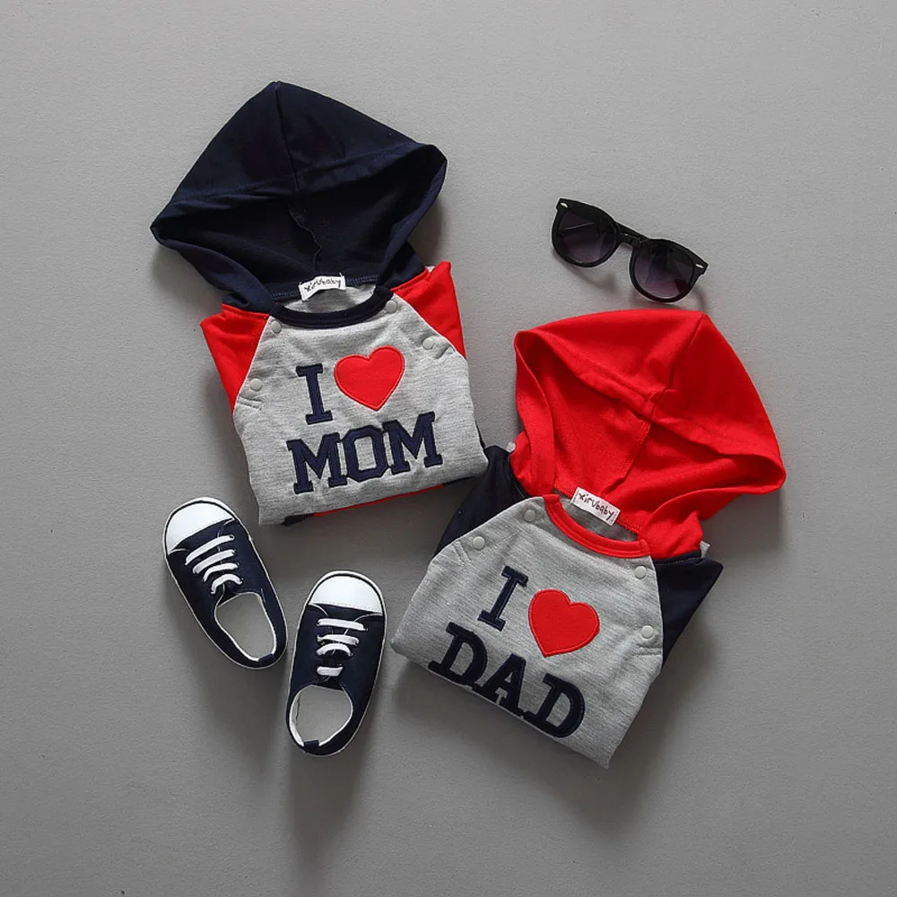 

2015 New I Love Mom And Dad Hooded Children Jumpsuit Babies Clothing Kids Romper New Cotton Clothes CL0737