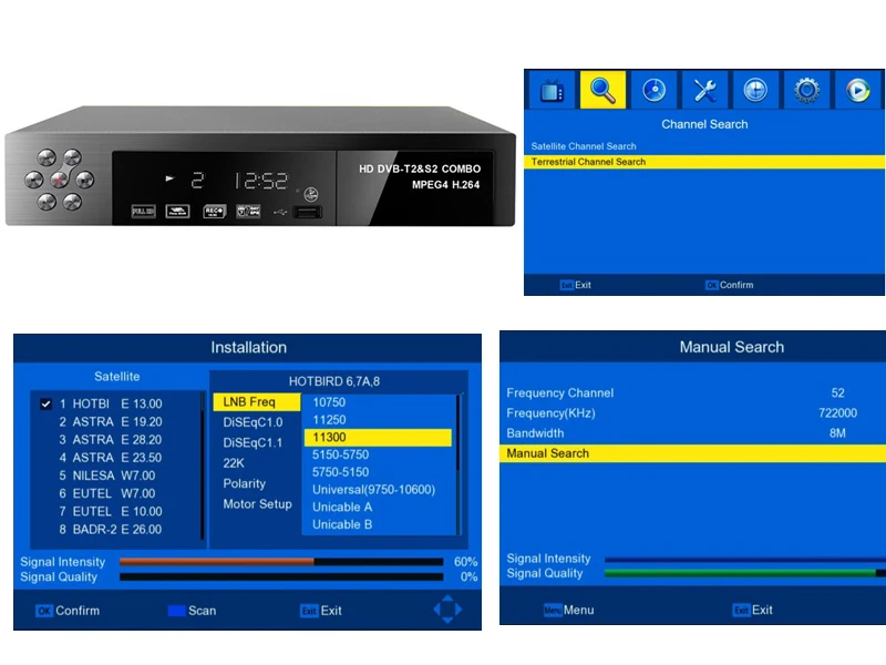 Продукт DVB-T2+ S2 комбо HD FTA приемник, совместимый с DVB-T/T2 и DVB-S/S2 2 в 1 ТВ тюнер