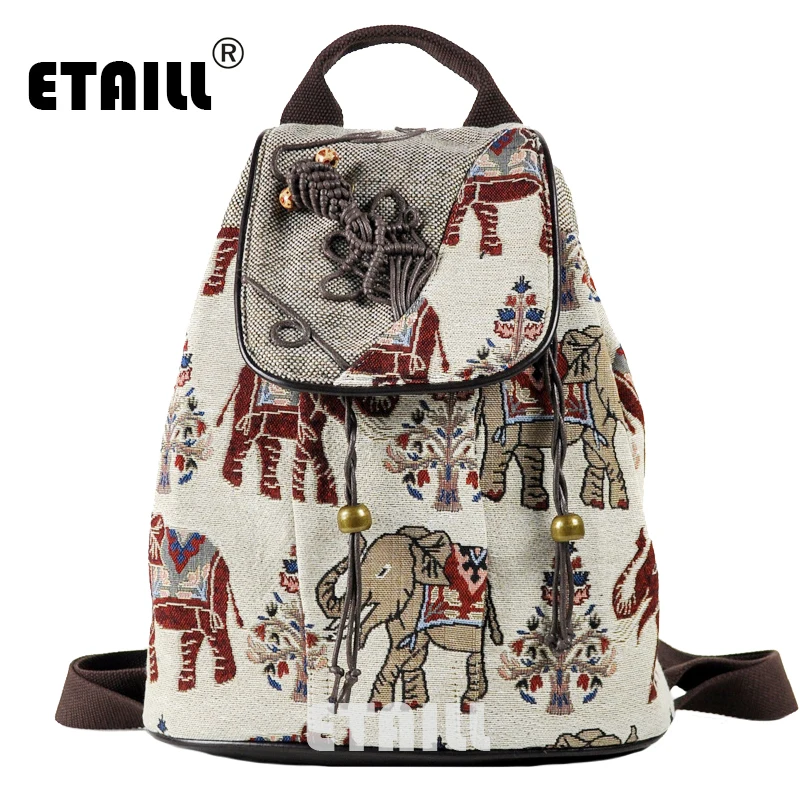 ETAILL слон вышитый индийский тайский стиль шнурок рюкзак путешествия досуг