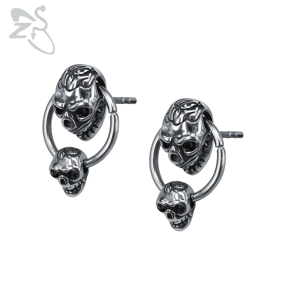 Skull 5-Black ZS панк-рок 316L серьги-гвоздики из нержавеющей стали для мужчин 2 шт. хип-хоп серьга с черепом с красным CZ камнем мужские байкерские готические ювелирные изделия - Окраска металла: Skull 5-Black