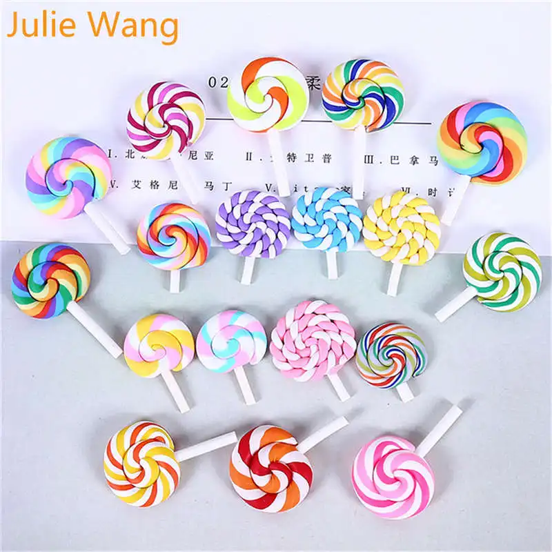 

Julie Wang 10PCS Polymer Clay Lollipop Candy Colorful Slime Resin Charms Pendants Phone Decor Findings Jewelry Making Accessory