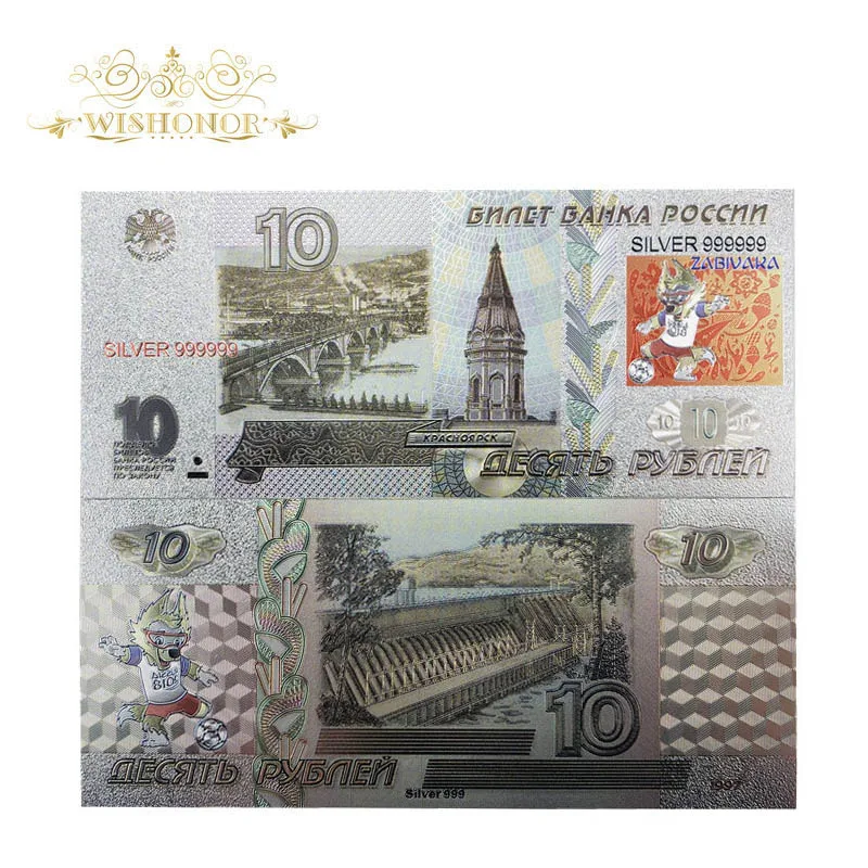 10 шт./лот горячая Распродажа для России серебряные банкноты рублей с волком в 24k