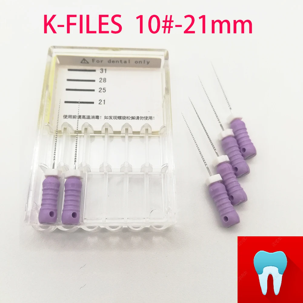 6pcs/pack #10-21mm Dental K Files Root Canal Dentistry Endodontic Instruments Dentist Tools Hand Use Stainless Steel