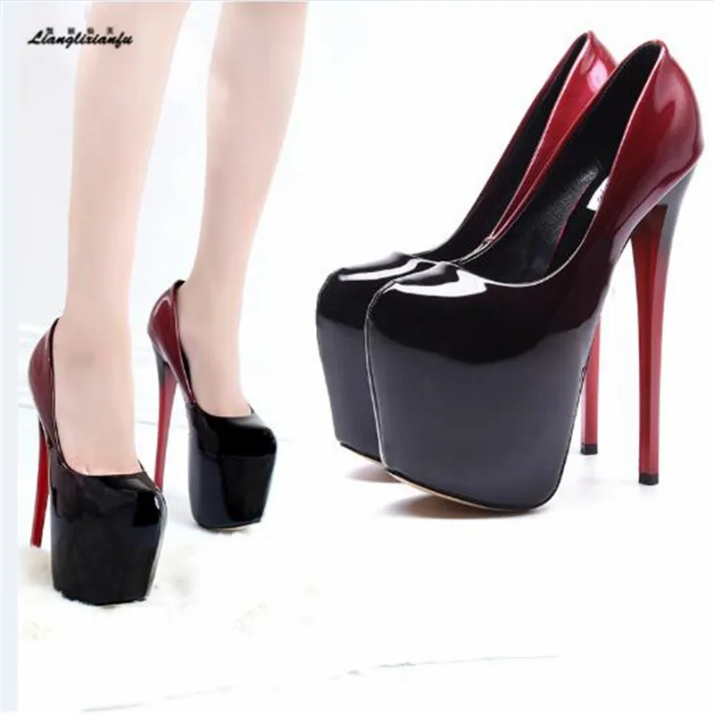 

LLXF Sexy summer female sandals 20cm thin high-heeled Patent Leather Dress shoes platform wedding pumps Plus size:34-41 42 43