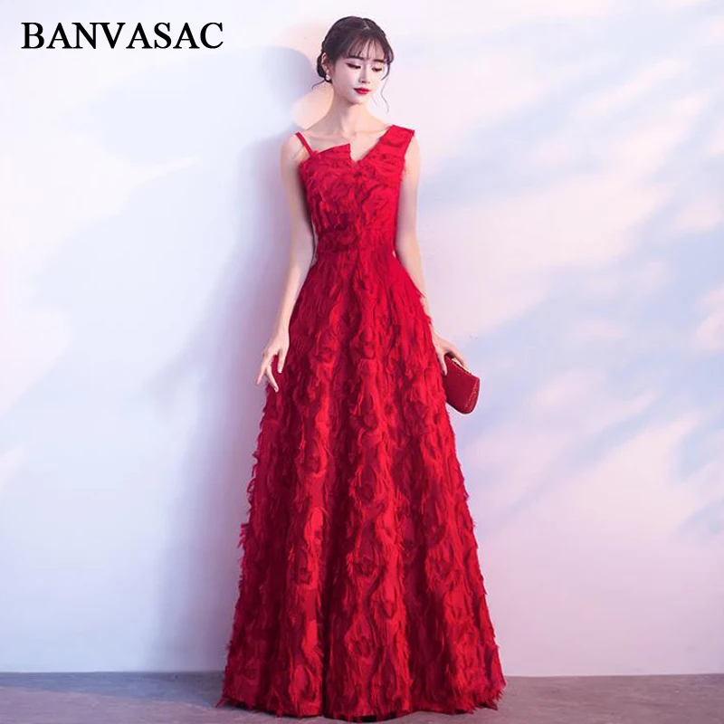 BANVASAC 2018 длинные винтажные кружевные вечерние платья а силуэта на одно плечо с