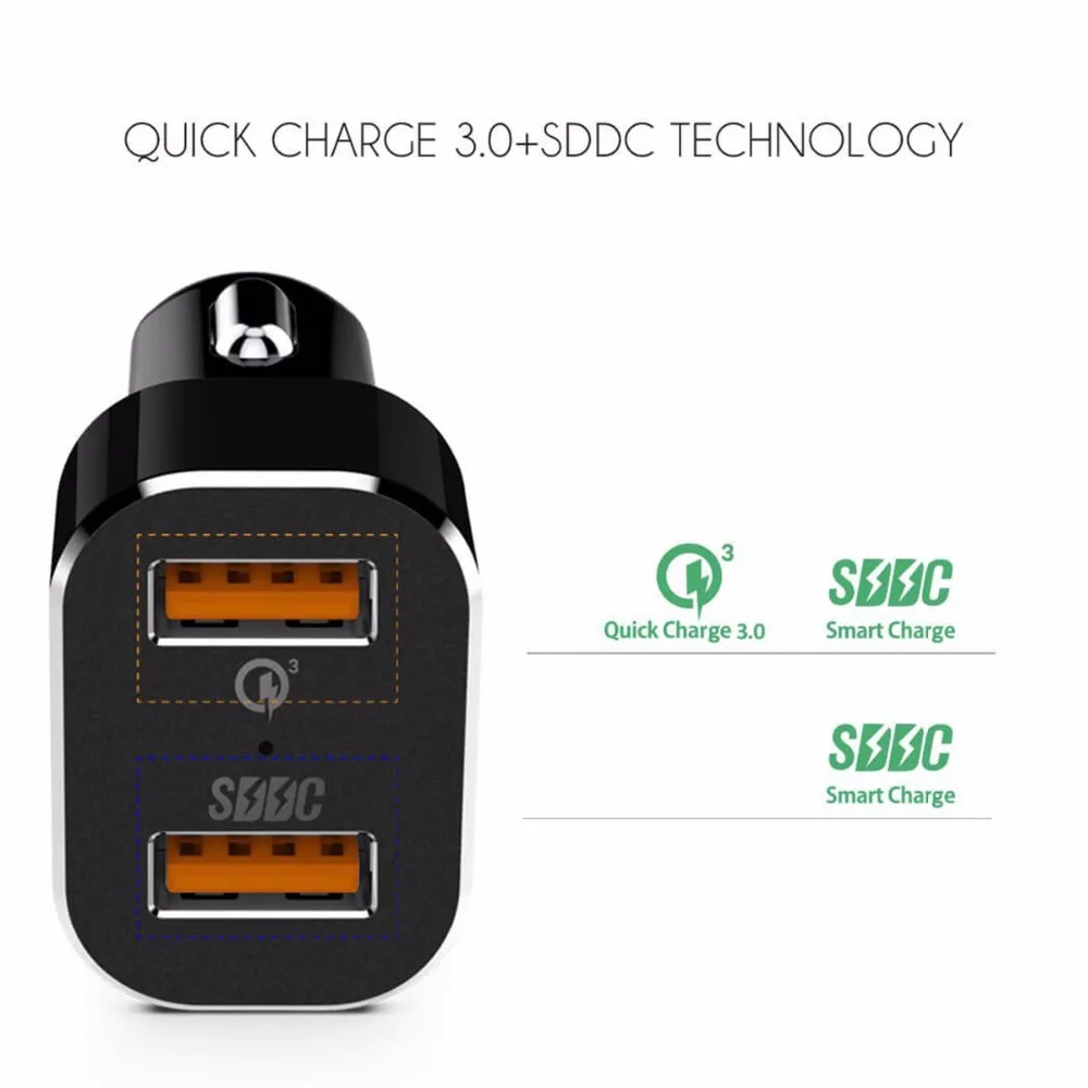 ADDKEY Qualcomm Быстрая Зарядка 3.0 Dual USB QC3.0 Автомобиля Chargehttpr Быстро зарядка для iPhone Samsung