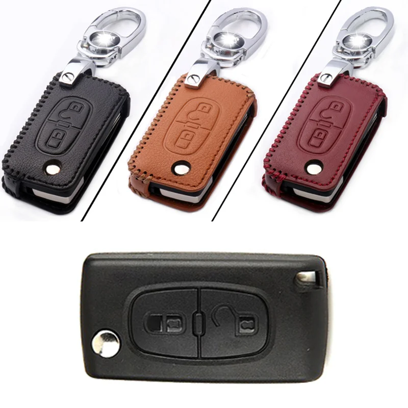 Новый кожаный чехол для ключей с 2 кнопками Citroen/Peugeot Series C|2 button|leather key fob holderkey holder |