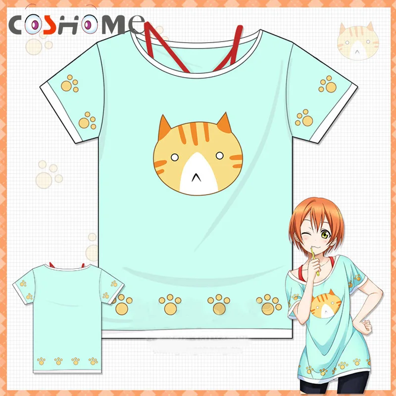 Coshome Love live футболка Lovelive Hoshizora Rin, маскарадные костюмы, футболки с котом для женщин и девочек, вечерние летние футболки на Хэллоуин