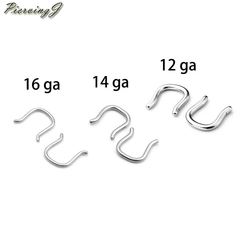 silver mixed size Пирсинг J 316L хирургическая сталь u-образный пирсинг для носовой перегородки ювелирные изделия вешалка фиксатор кольца для носа 16 г, 14 г, 12 г 6-12 шт набор - Окраска металла: silver mixed size